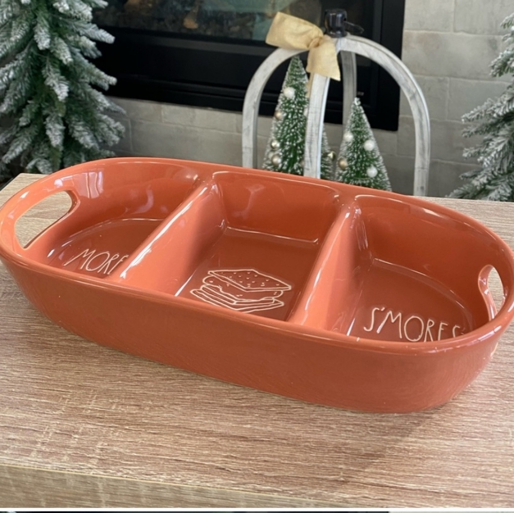 NWT Rae Dunn s’mores 3 compartment serving dish in rust